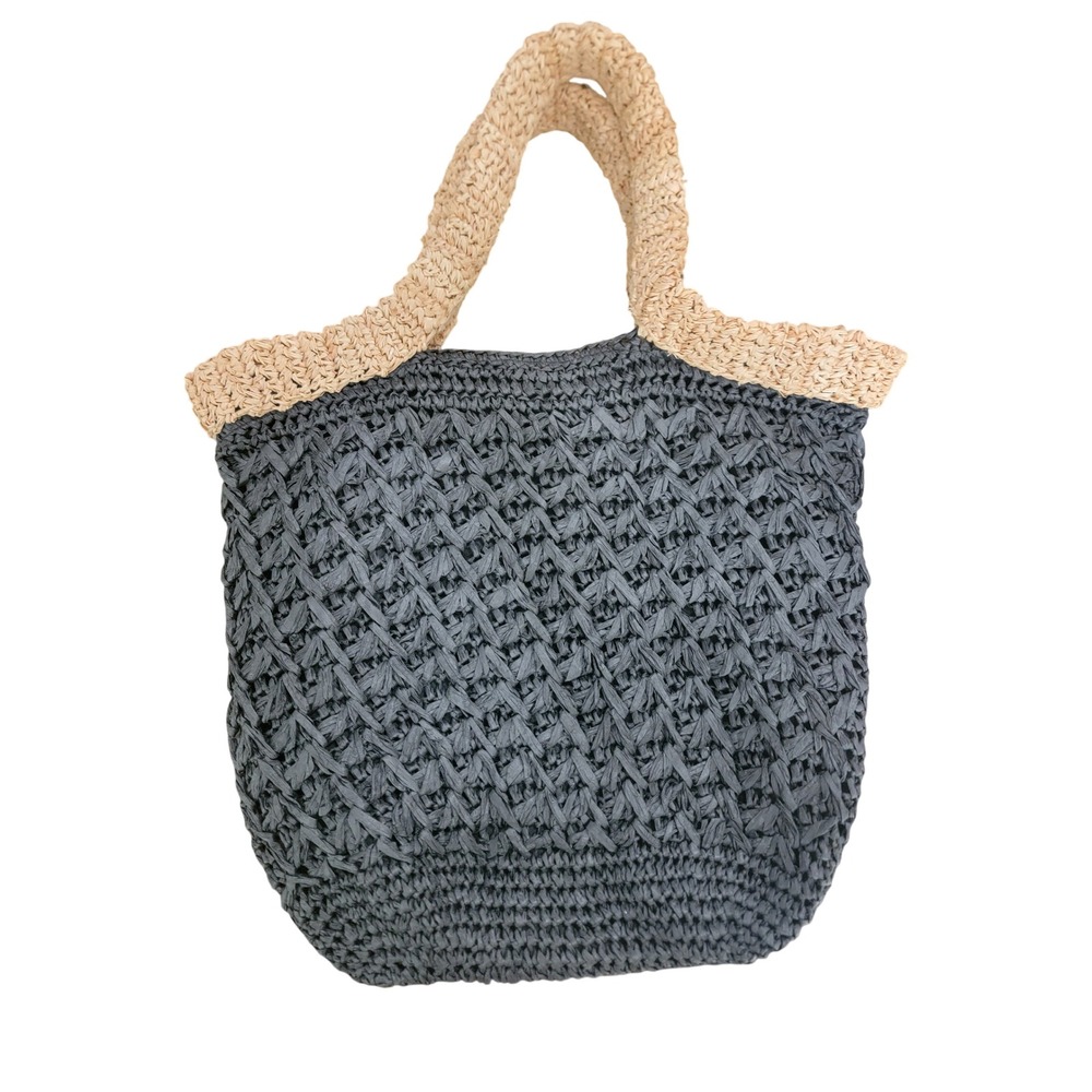 Sonoma Goods For Life Woven Straw Tote Bag Grey Tan Beach Shoulder Bag Boho